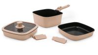 Набор посуды BoOhgle (бежевый) 5 в 1 со съемной ручкой c антипригарным керамическим покрытием от компании "Кореал - Настоящая Корея"