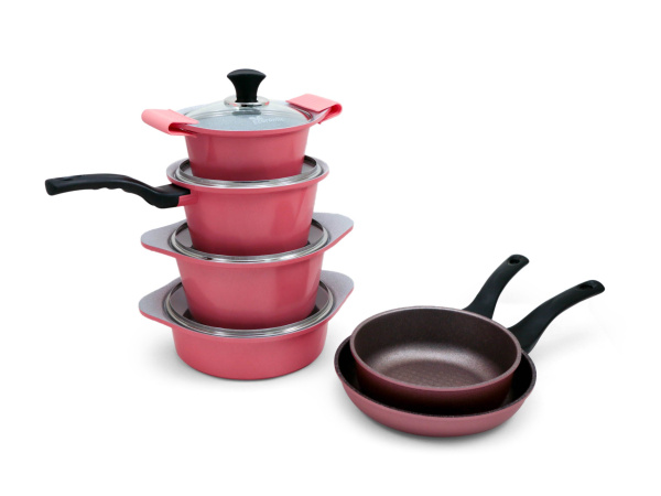 Набор посуды Ecoramic с каменным покрытием (розовый) от официального дистрибьютора "Кореал - Настоящая Корея"